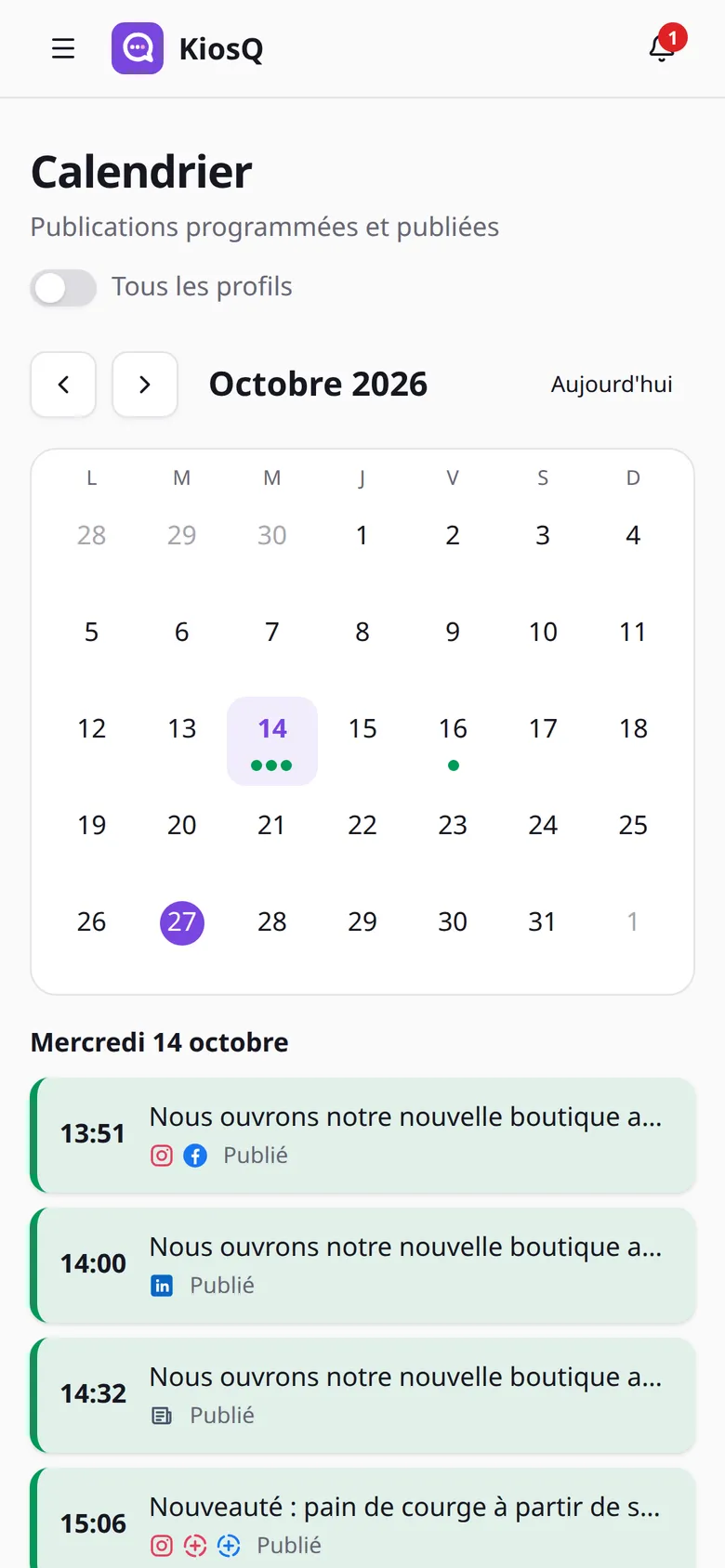 Le calendrier sur téléphone