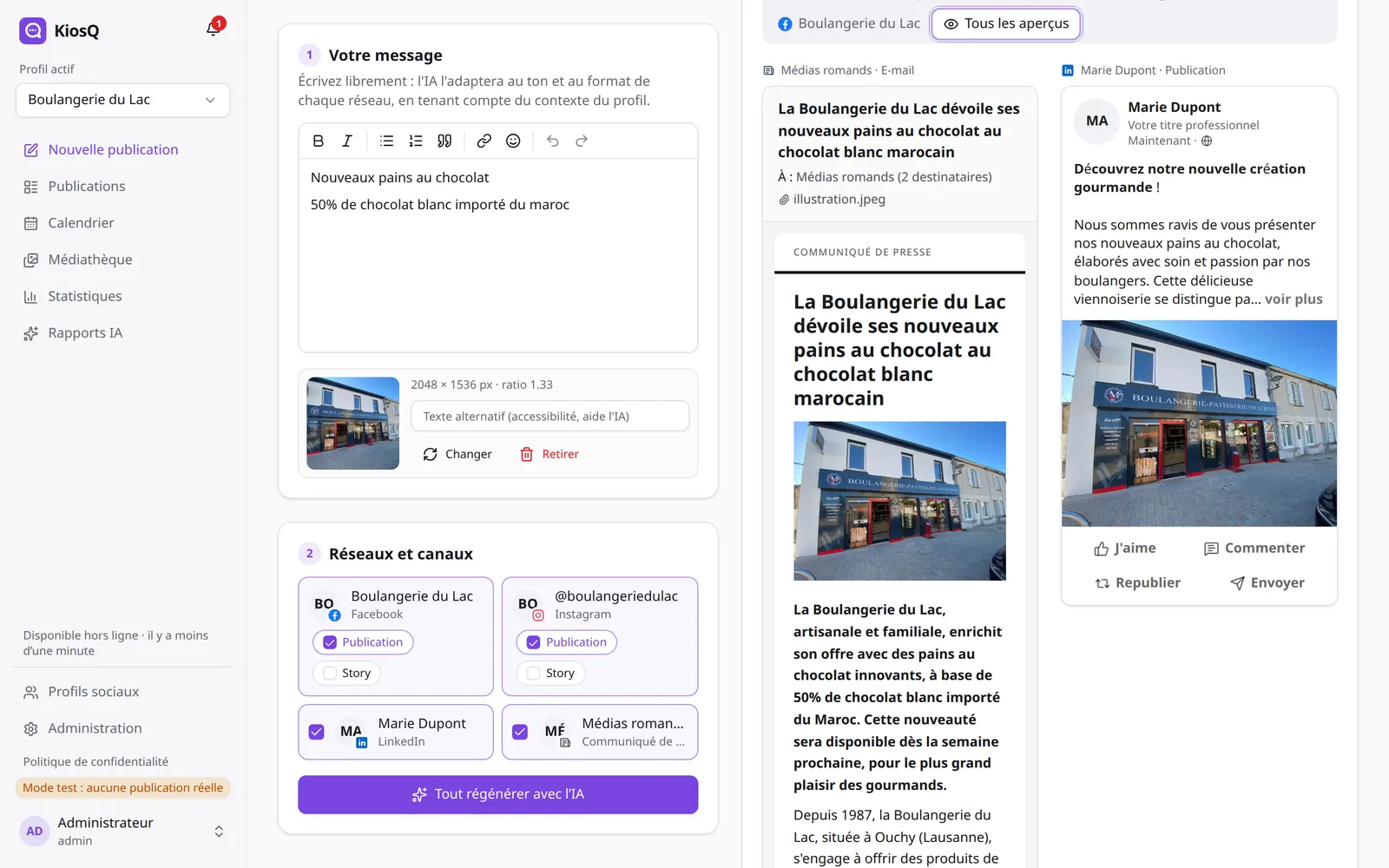 Aperçus côte à côte d'un communiqué de presse et d'une publication LinkedIn